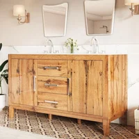 60" Double Bathroom Vanity with Sink, High Gloss Woodgrain Bathroom Storage Cabinet with 3 Hole Sink & & Drawers, Bath Vanity 1