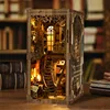 DIY Book Nook Shelf Kit Antique Book Collection Room Wooden Miniature Model Kit Handmade Casa Bookend With Light Bookshelf Gifts 4