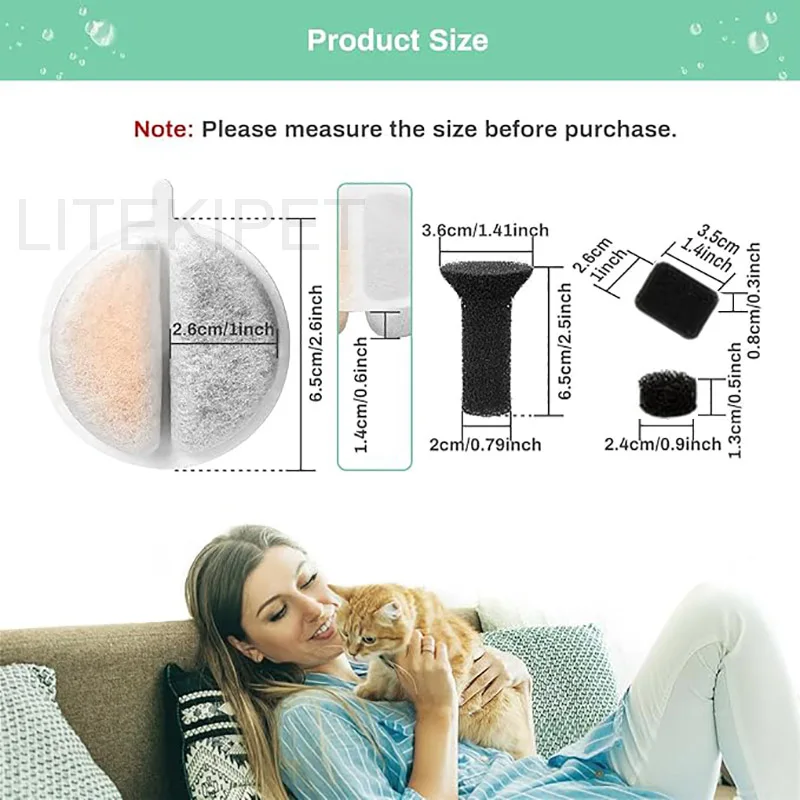 12 Cat Water Fountain Filters  6 Centre Sound-Absorbing Pump Filter Sponges  for 84 Fl Oz / 2.5 L Nugget Lite Drinking Fountain 3