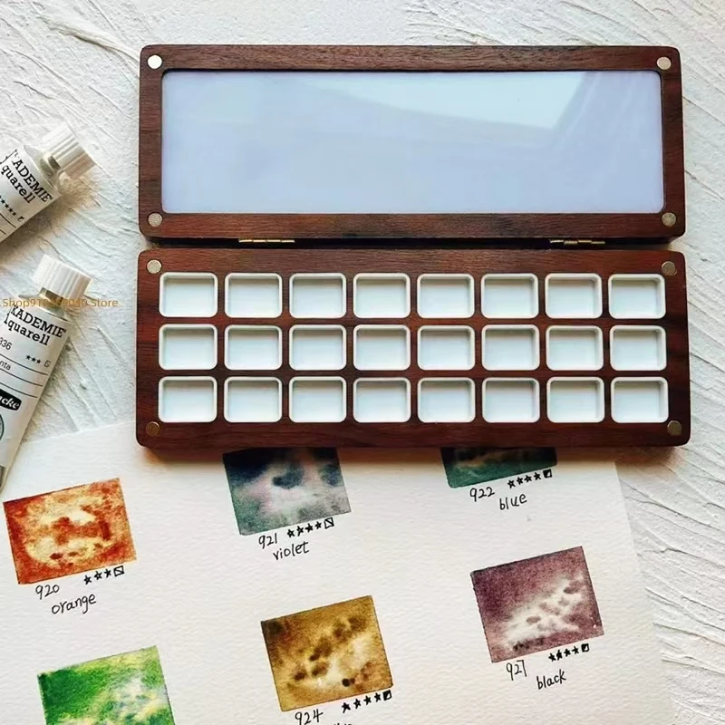 Paint Tray Color Palette Watercolor Palette Empty Portable Watercolor Palette 24 Colors 1ML Wooden Watercolor Box Paint Tray Artist Travel Aquarelas Painting Art Supplies