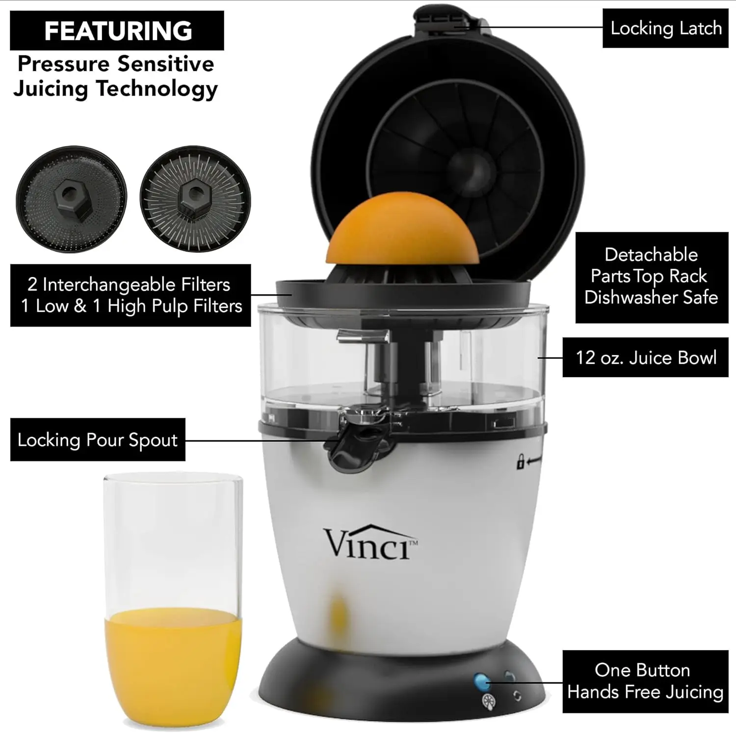 Hands Free Electric Citrus Juicer, 1-Button Juicer Machine, Orange Lime Grapefruit Lemon Squeezer, Easy to Clean Orange Ju 5