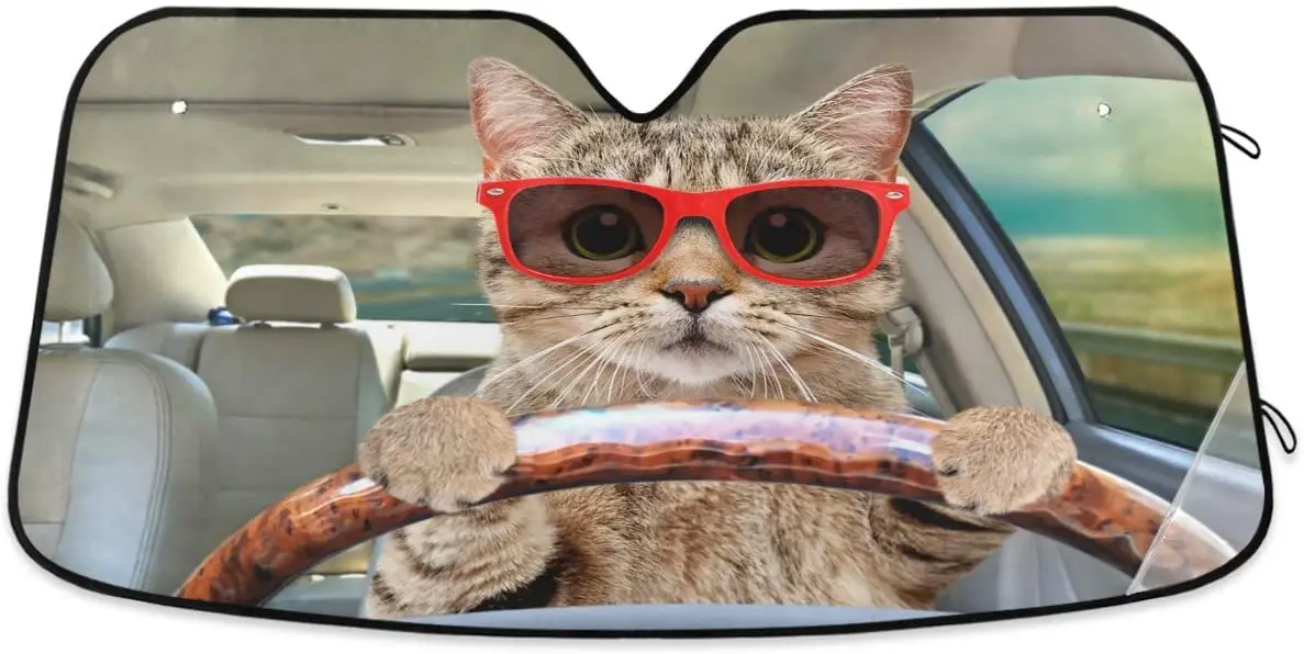 

Car sunshade Oarencol Fun Cute Cat Driving Car Windshield Sun Shade Foldable UV Ray Sun Visor Protector Sunshade