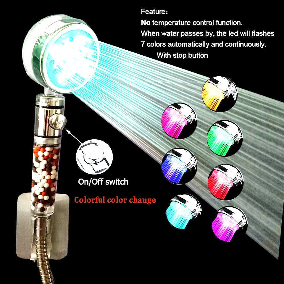 Shower Head LED Anion Rainfall SPA Temperature Control Pressurized Water Saving 3/7 Colors Handheld Bathroom