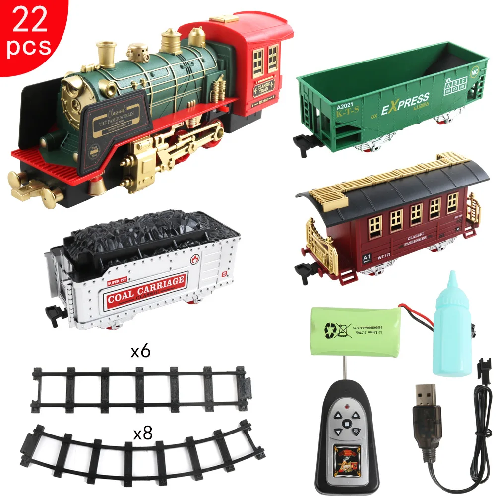 Carro de brinquedo com trem elétrico, trilhos e trilhos ferroviários, motor  de vapor, brinquedo educacional para crianças, presente para crianças -  AliExpress