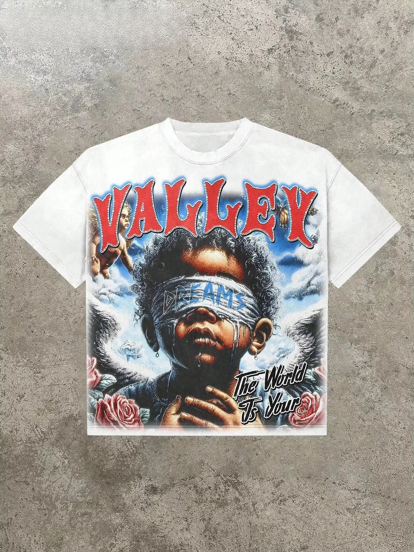 Valley & Dreams Retro Dark Style Y2k Street Trendy Brand T-Shirt Baumwolle Grafik-T-Shirt Herren Damen Sommer Streetwear