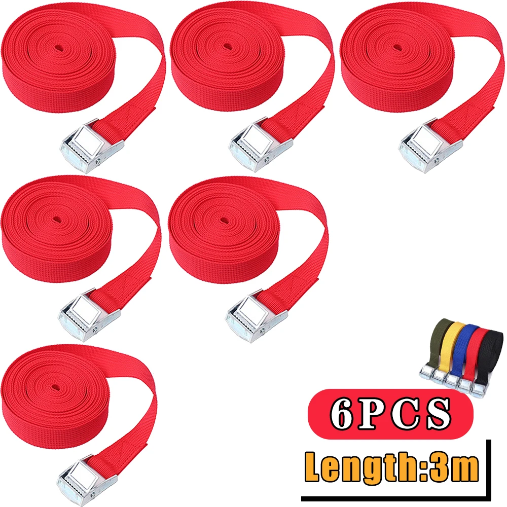 6PCS 3M Buckle Tie-Down Belt Cargo Straps For Car Motorcycle Bike With Metal Buckle Tow Rope Strong Ratchet Belt for Luggage cargo straps cargo tie down strap tie down straps lashing strap