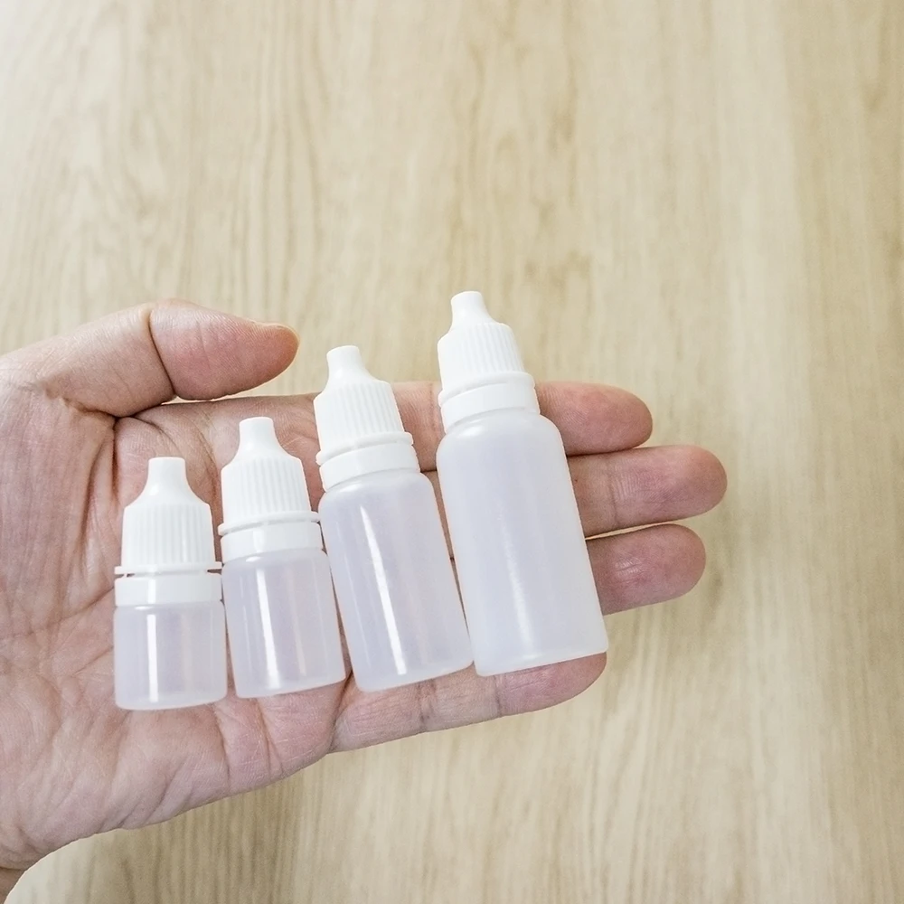 100Pcs 3ml to 100ml Empty Liquid Dropper Refillable Bottles Plastic Squeezable Eye Drops Vials Travel Paint Leak Proof
