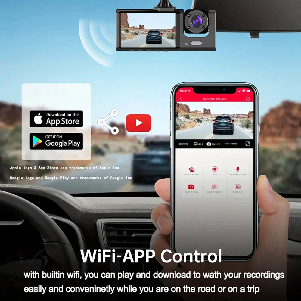 3Camera Dash Cam For Car Camera 1080P Video Recorder WIFI Car DVR 2lens Front Rear View Camera Night Vision Car Accessories
