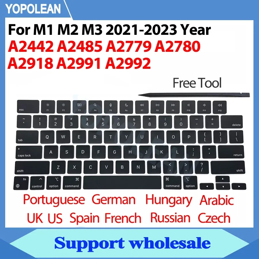 Laptop A2442 A2485 A2779 A2780 A2918 A2991 A2992 A2681 Keycaps Keys Key Cap set For Macbook Pro M1 M2 M3 14" 16" Keyboard Repair