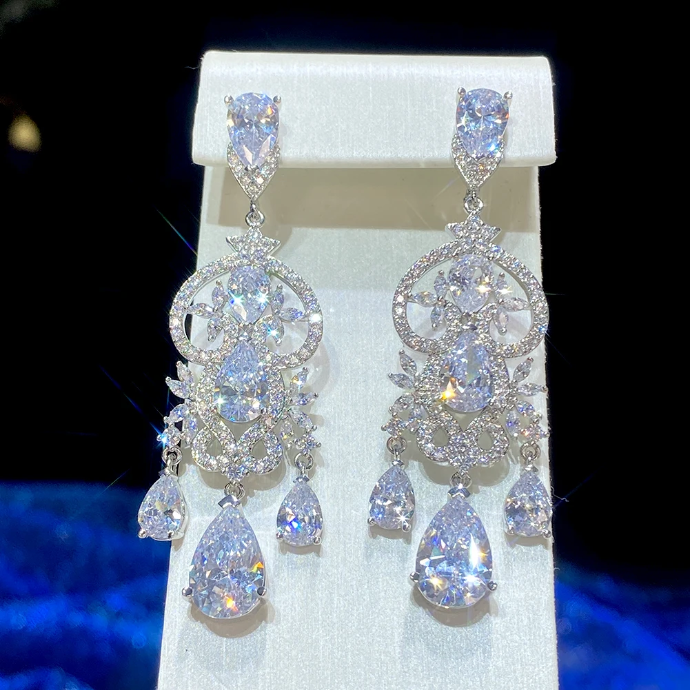 Pearl Cubic Zirconia Earrings,Drop Dangle Suds For Bride & Bridesmaids
