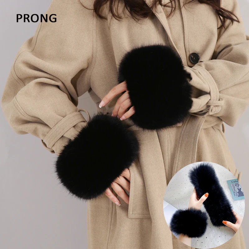 Natural Fox Fur Cuffs Wrist Arm Warmer Women Jacket Coat Sleeve Fur Triming Ladies Bracelet Real Wristand Glove Snap Ring wrist warmers