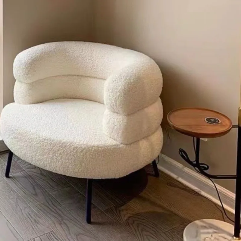 Nordic simple modern lamb wool single sofa designer light luxury living room balcony small apartment white leisure chair