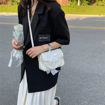 لؤلؤة الدانتيل القوس التجميع بو الجلود حقائب صغيرة للنساء الاستخدام اليومي حقيبة يد حقائب الكتف عبر الجسم، الحقيبة الهاتف الفتيات في سن المراهقة 5