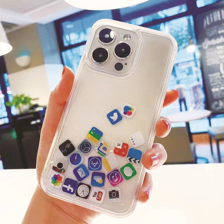 Icone Della Moda Figuras Cover Per Iphone 14 15 Pro Case Coque Per Iphone 11 12 13 Pro Max Plus Xs Xr Glitter Liquid Quicksand Hull