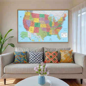 Tela Mappa amministrativa americana americana senza cornice in stampe inglesi Immagini artistiche Decorazione Decorazione da parete per ufficio Mappa Materiale scolastico