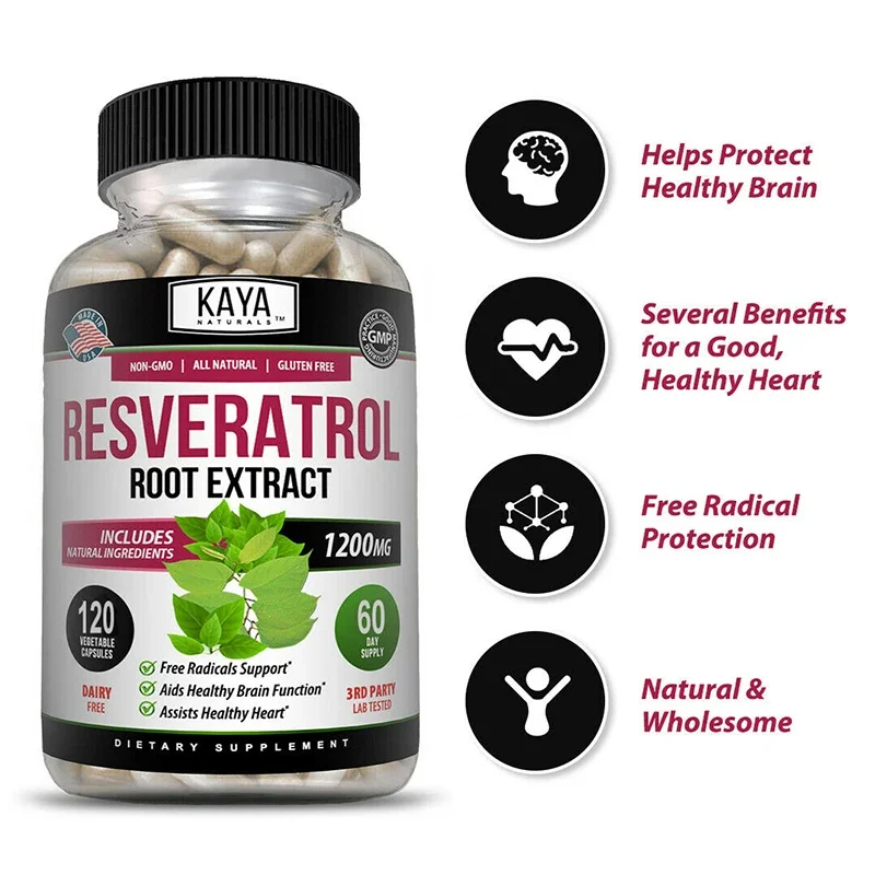 Resveratrol Supplement Resveratrol 1200 Mg Antioxidant 120 Capsules Supports Healthy Aging Immunity Brain Enhancement Heart