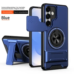 Rugged Military Armor Phone Case with Magnetic Car Mount and Foldable Holder - Galaxy A37 (Blue)