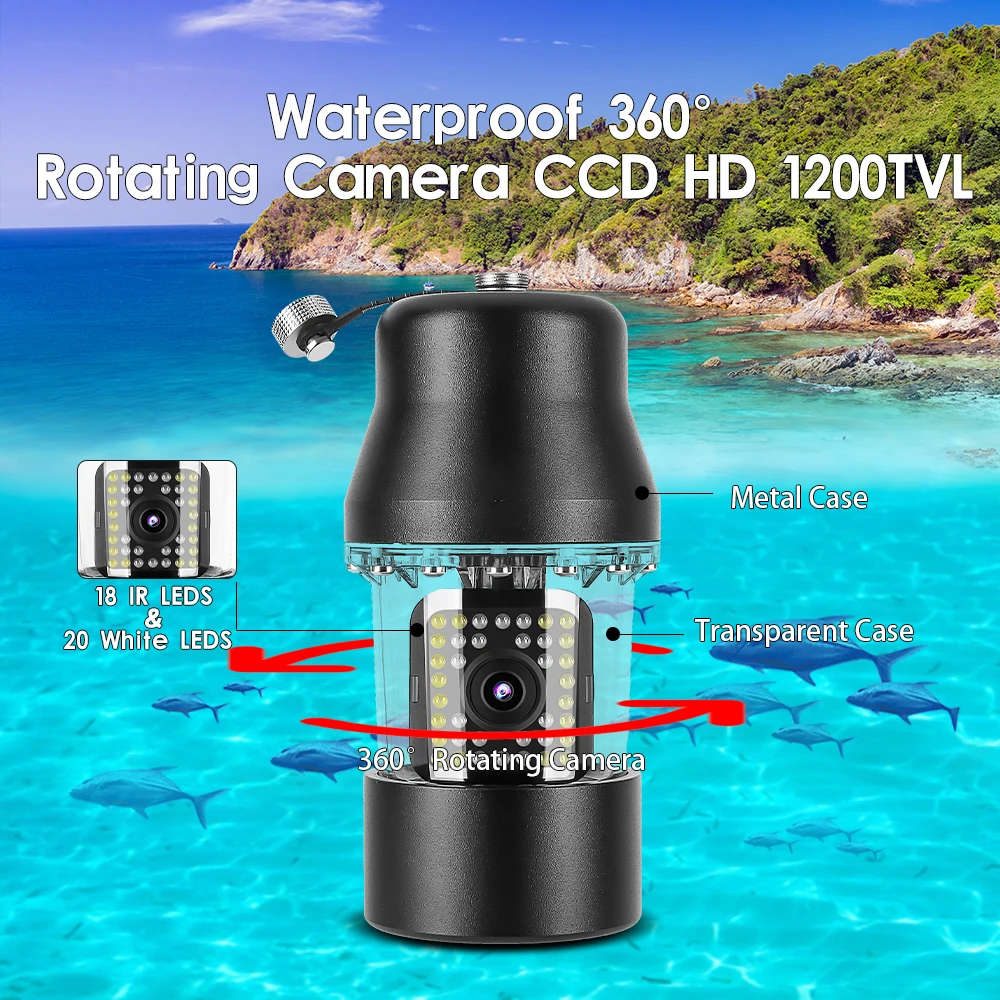 GAMWATER Fish Finder Underwater Fishing Camera 9" LCD Waterproof 38 LEDs 360 Degree Rotating 15M 30M Professional Fishing Camera fish finder