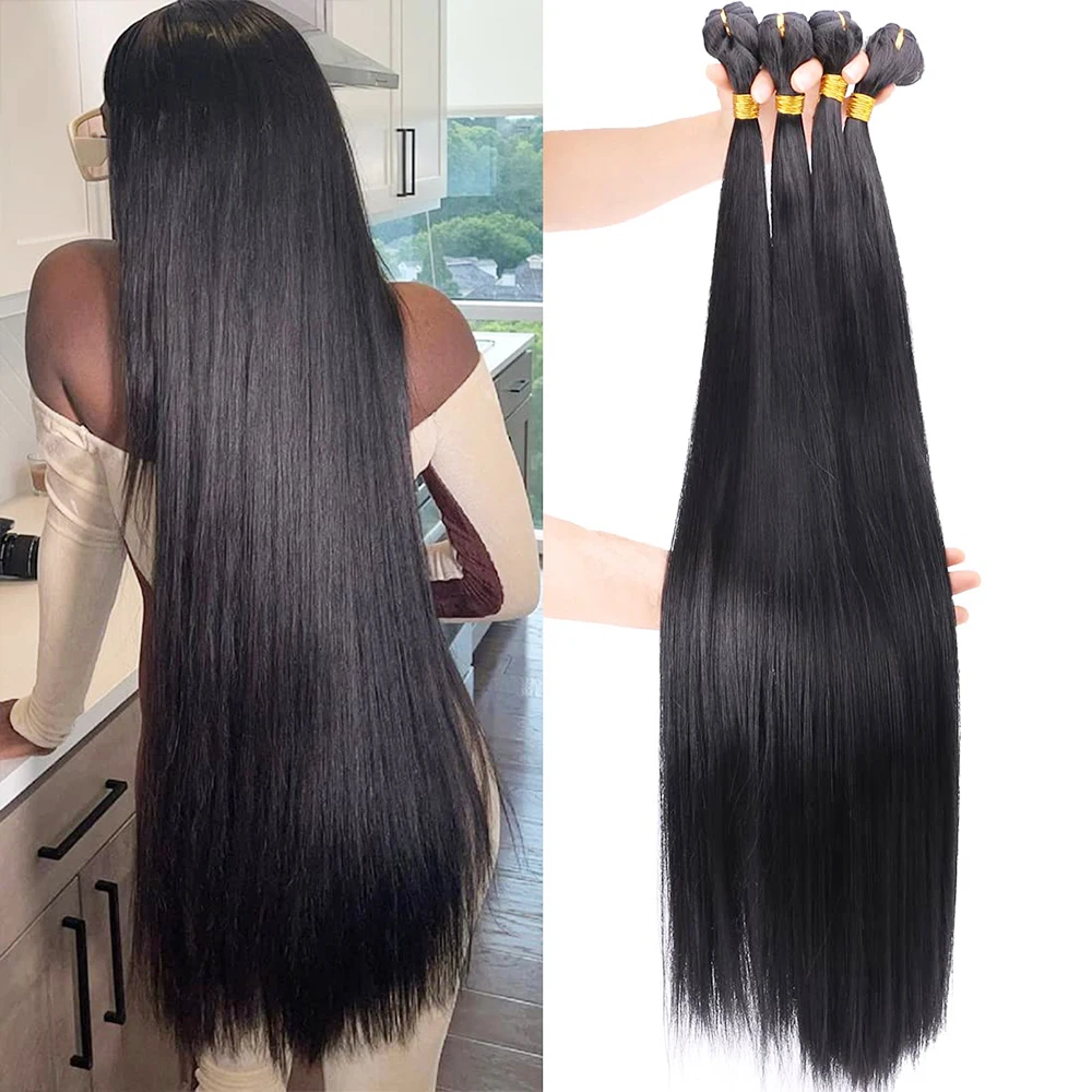 Synthetic Bone Straight Hair Bundles Salon Natural Hair Extensions Fake Fibers Super Long Yaki Straight Hair Weaving Full to End