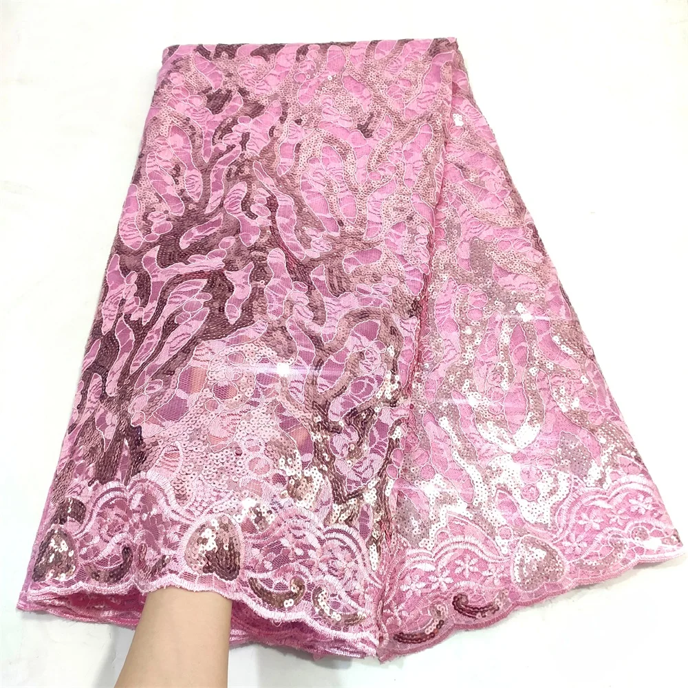 

WorthSJLH Pink African Lace Fabric Sequins Lace Fabric French Africa Lace Fabric High Quality 2022 Material Dresses For Women