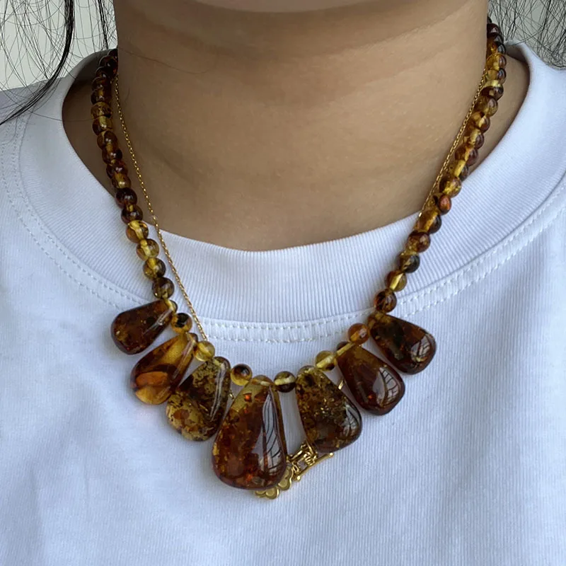 Sb0d7f1b583c640bf8037e378529c1ed4s New Natural Amber Necklace for Women Gift Europe Baltic Floral Beads Gorgeous 100% Original Real Designer Jewelry Mallzona