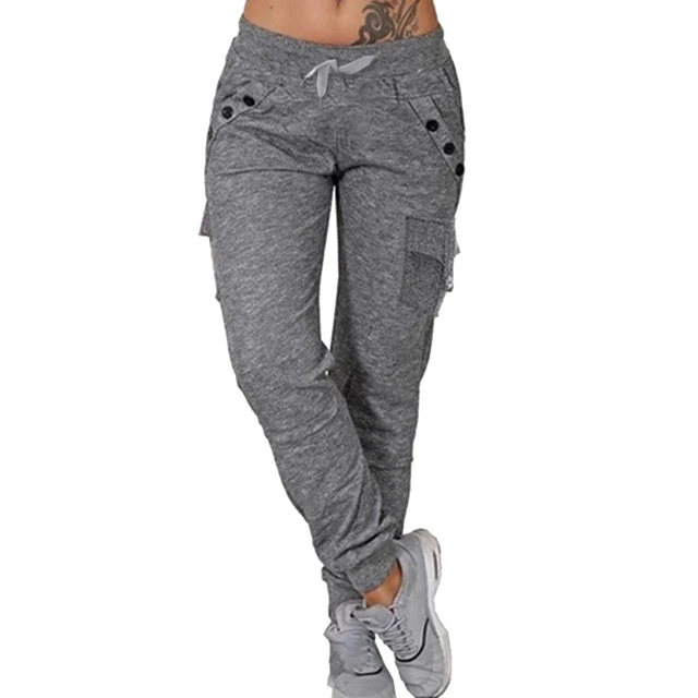 High Waisted Women Solid Cargo Pants with 6 Pocket Fall Loose Outdoor  Travel Pants Plus Size Drawstring Jogger Pants