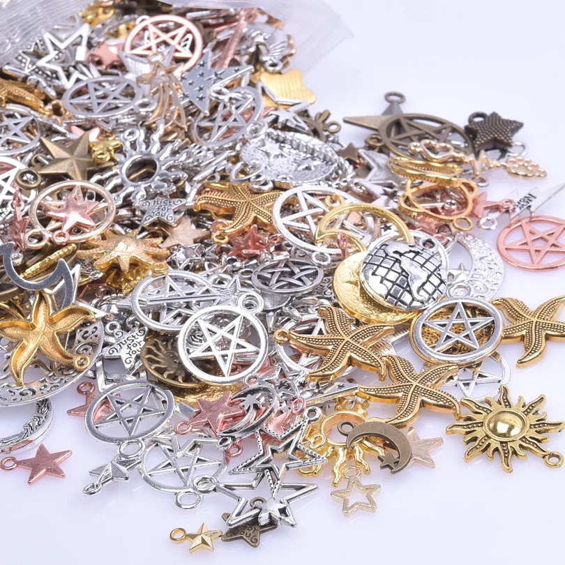 Hellgoldene Farbe, zufällige Mischung, 10/20/30/50 Stück, Sonne, Mond, Stern, Charms für Schmuckherstellung, Materialien, um Armbänder herzustellen, handgefertigter Anhänger – Detail 11