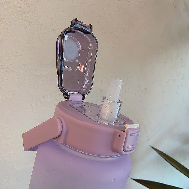 2L Water Bottle With Time Marker For Girl Fitness Jugs Large Capacity Portable Sports Gym Big Drink Bottle With Straw BPA Free