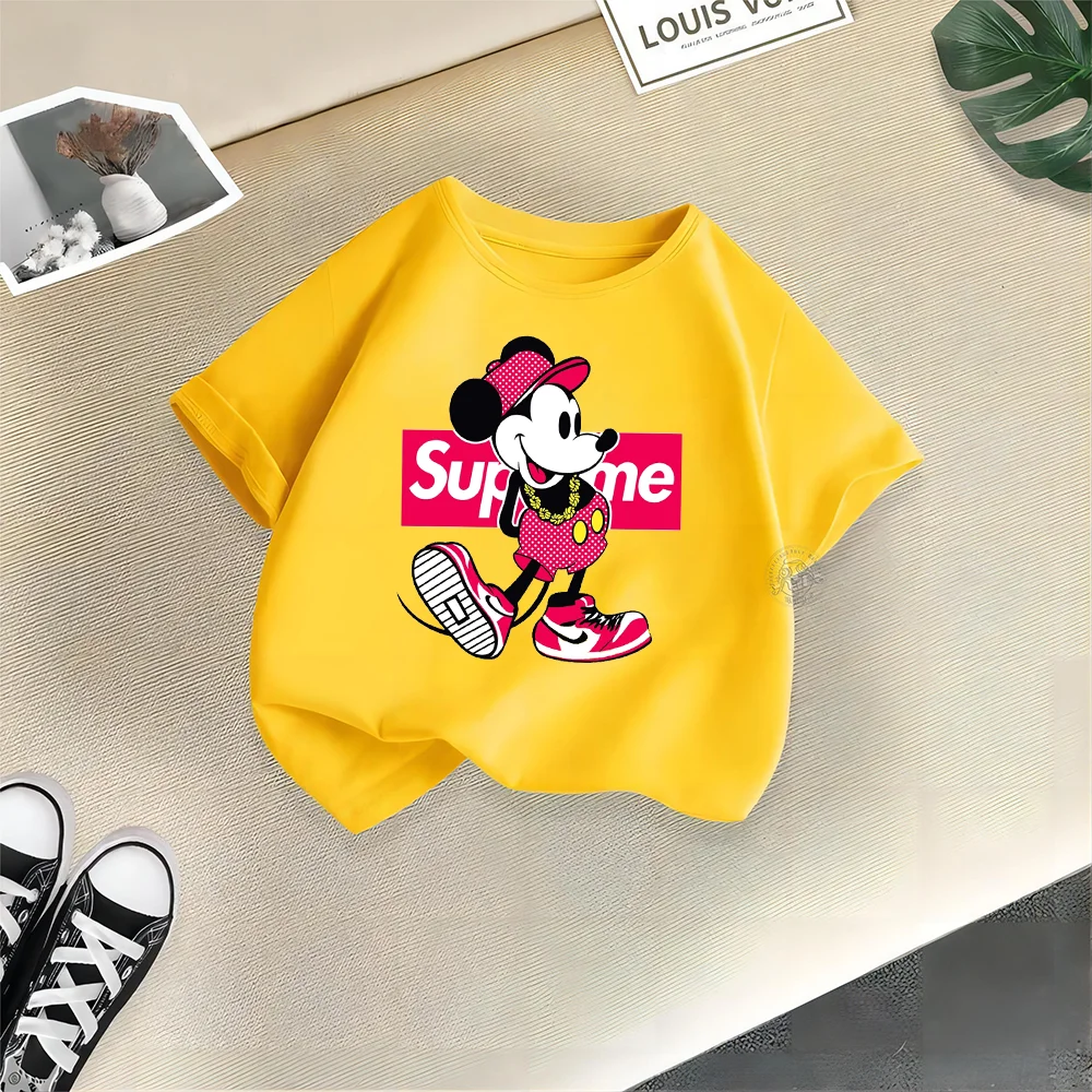 Cute Disney Summer Kids Cotton T-shirt Cute Playful Minnie Cartoon Boy Girl T-shirt Street fashion casual children's clothing 2