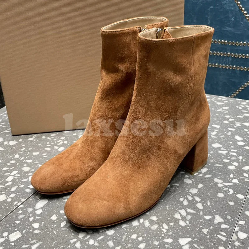 

Autumn Winter New Style Women Short Boots Kid Suede Material Side Zipper Design Ladies Shoes Elegant Simplicity Ankle Boots