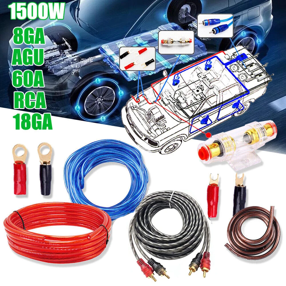 Car Audio Subwoofer Amplifier AMP 1500W 8GA 60AMP Wiring Fuse Holder Wire Cable Kit Vehicle Modification Parts car stereo accessories,audio speaker wiring kit,car amplifier wiring kit