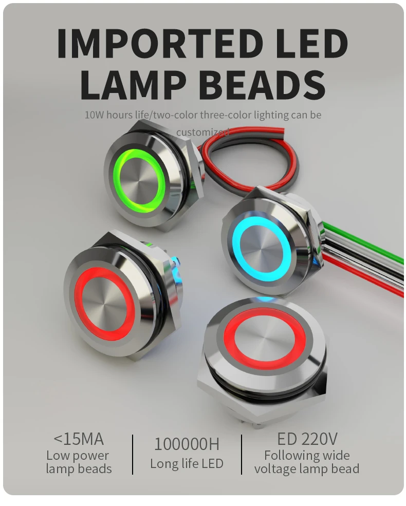 Filn Edelstahl-Druckknopf schalter Kurzdistanz-Selbst rück stell knopf 16mm LED-Touch-Aufzugs knopf – Detail 7