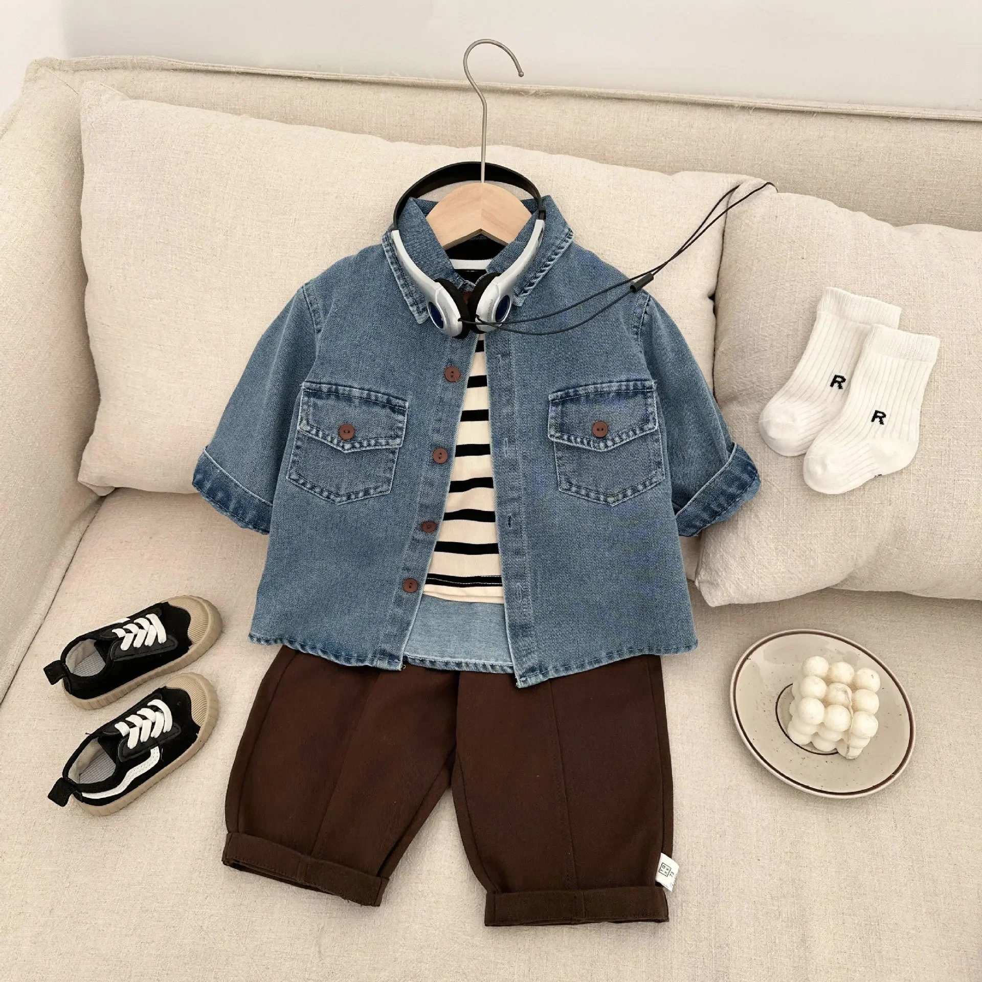 Stylish Boys' Denim Shirt Trendy Spring Autumn Outerwear Retro Baby Boy's Jacket Versatile Fashionable Children's Clothing