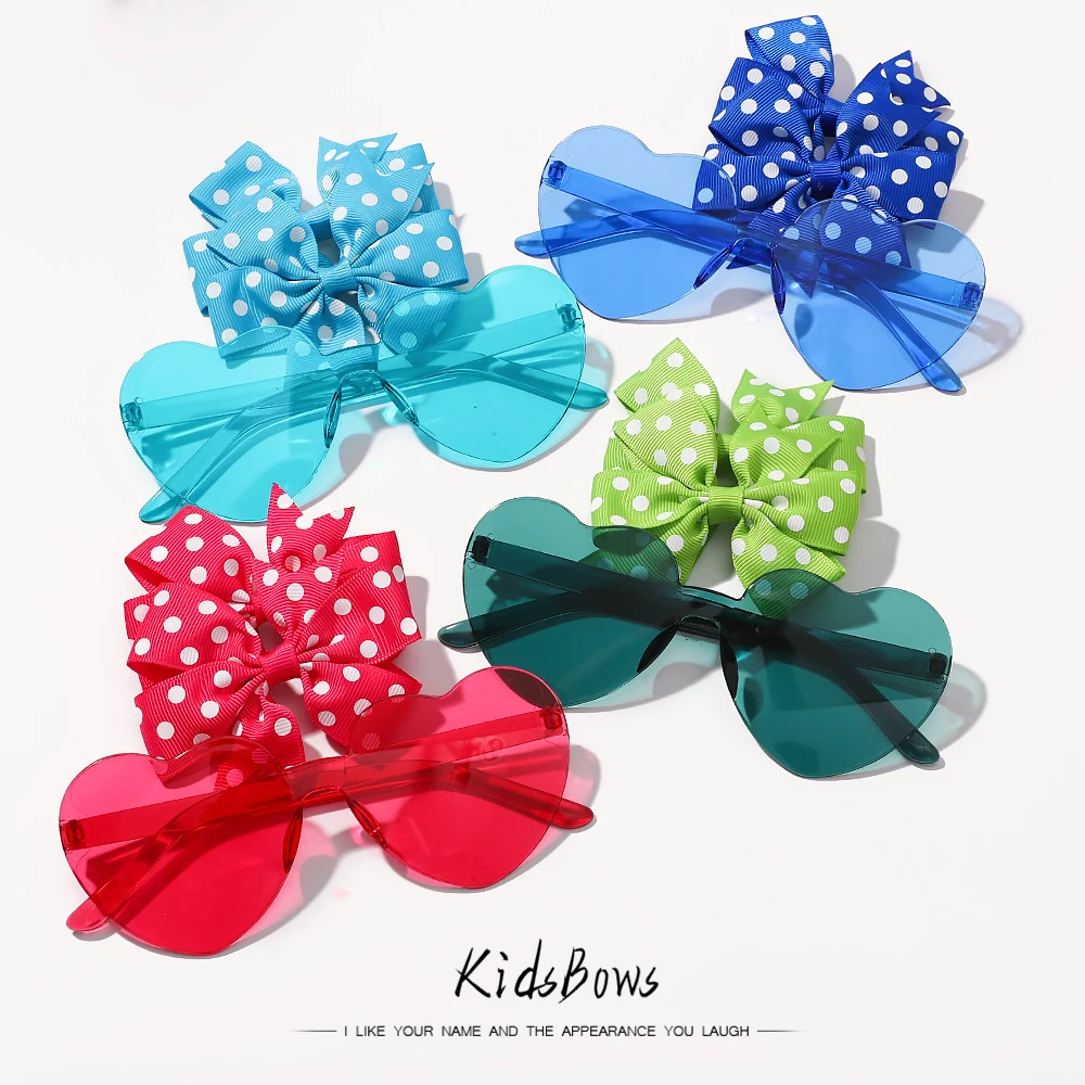 3Pcs/Set Fashion Baby Hair Accessories For Kids Cute Solid Dot Hairpin Colorful Heart Sun Glasses Girls Boutique Bowknot Clips 3