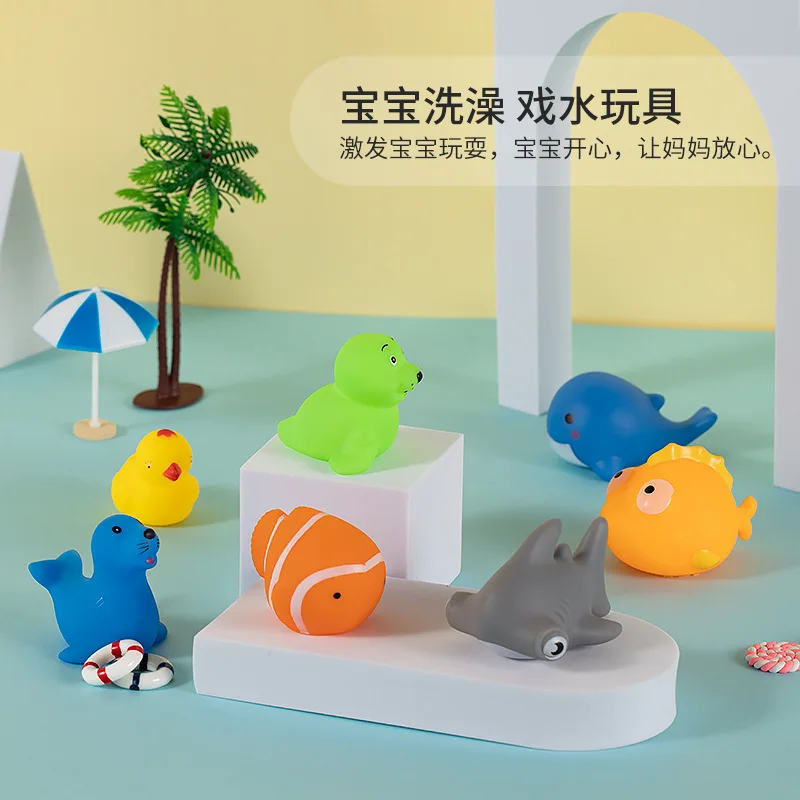 Baby Bathing Ocean Animal, Pinching Soft Rubber Playing in Water Sound Making Water Toy 4