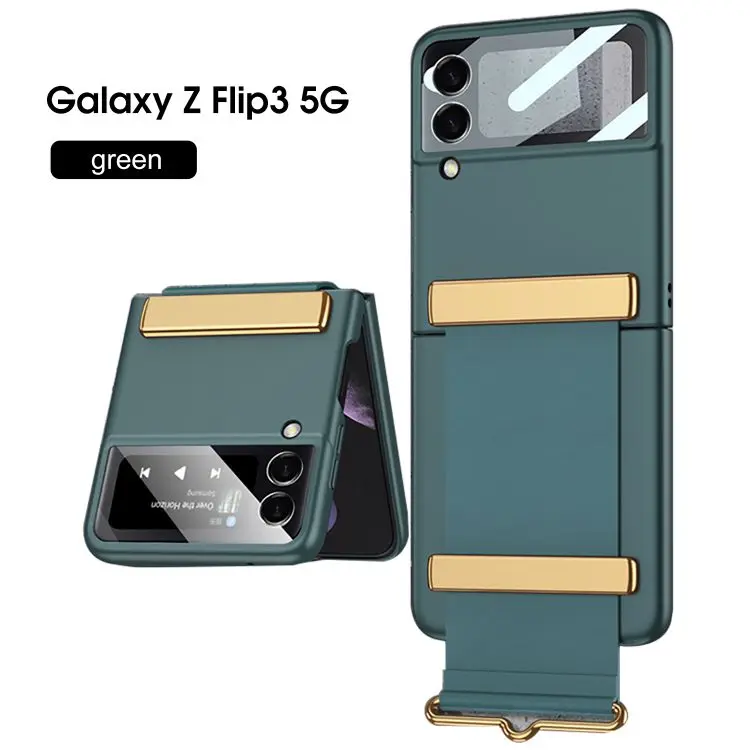 Case with Strap for Z Flip 3 Holder PC Case for Samsung Z Flip 3 Film Phone Cover All-in-one Solid Color Mobile Protective Shell samsung cute phone cover Cases For Samsung