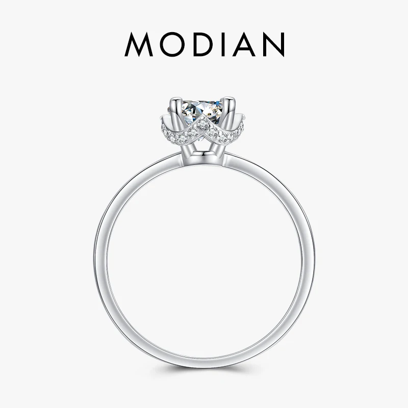 Modian Luxury 925 Sterling Silver Classic Round Clear CZ Wedding