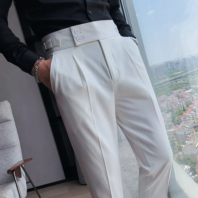 Men British Style Suits Pants business pants suit pants men pants New Male Solid High Waist Trousers High Quality Men Formal Slim Fit Business Casual Suit Pants