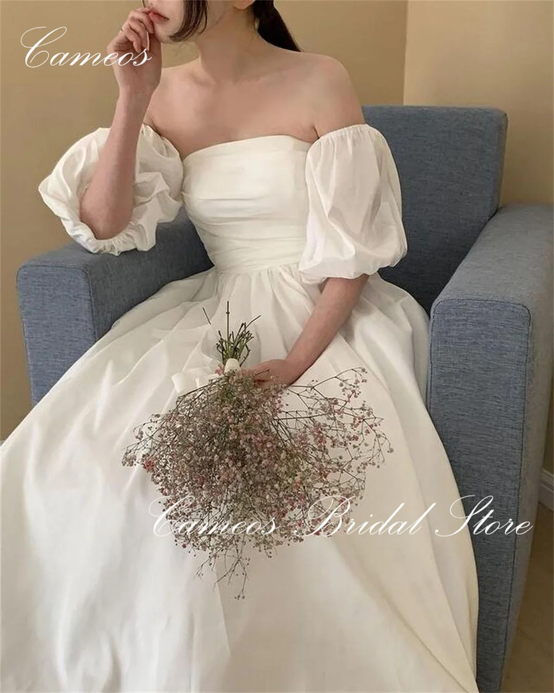 SONDR Korean Puff Sleeves Wedding Dress Strapless Customized  Formal Prom Dress 웨딩드레스  A-Line Taffeta Corset Evening Gown Bridal 3