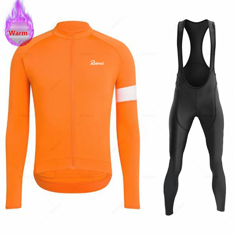 Rvouei Men's Winter Thermal Fleece Cycling Jersey Sets Bicicleta Clothing Warm Mountain Bike Wear Racing Bicycle Clothing Suit