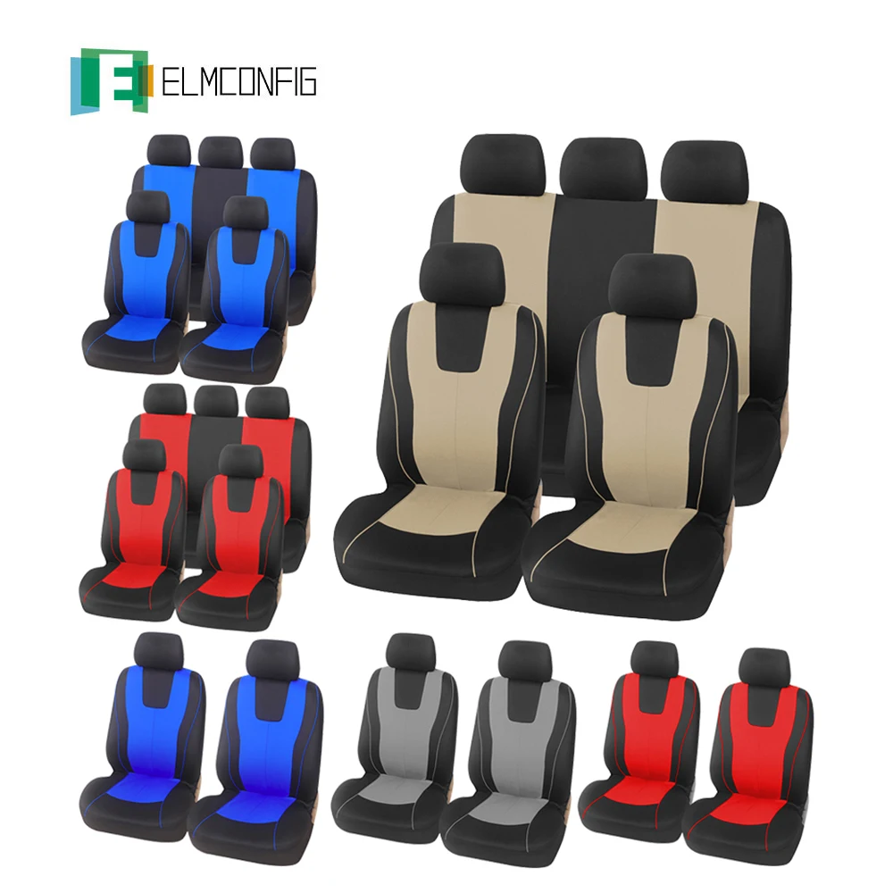 

Universal Full Set Car Seat Covers Airbag Compatible Polyester Cloth Protect Cushion Autos Interior Accessories Fit Most Cars