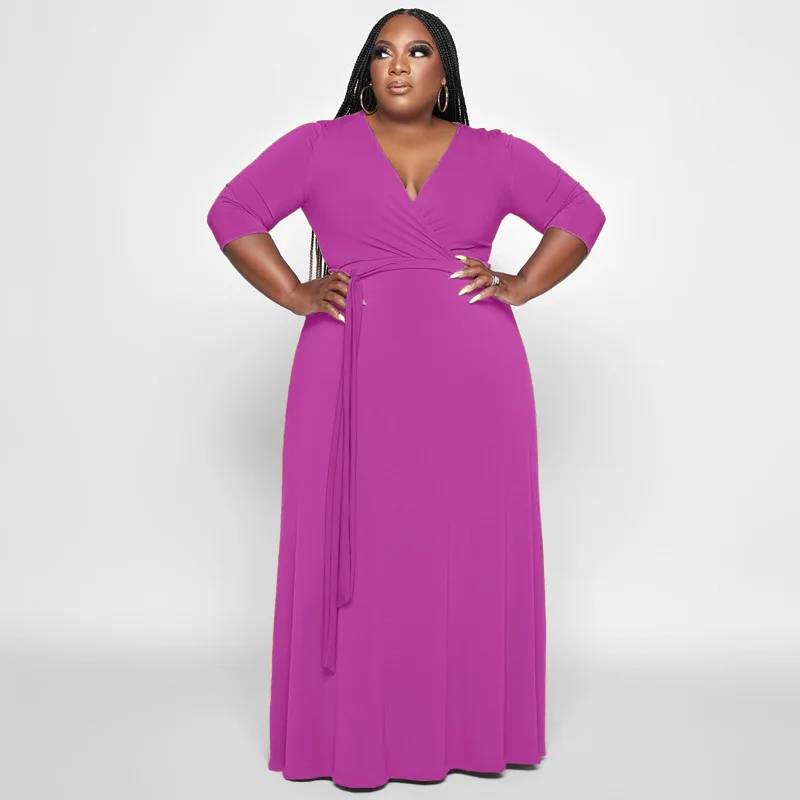 Plus Size Dresses For Women Elegant Long Sleeve Party Dress 2022 Autumn Plain Outfit Evening Gown Luxury Vestidos Wholesale