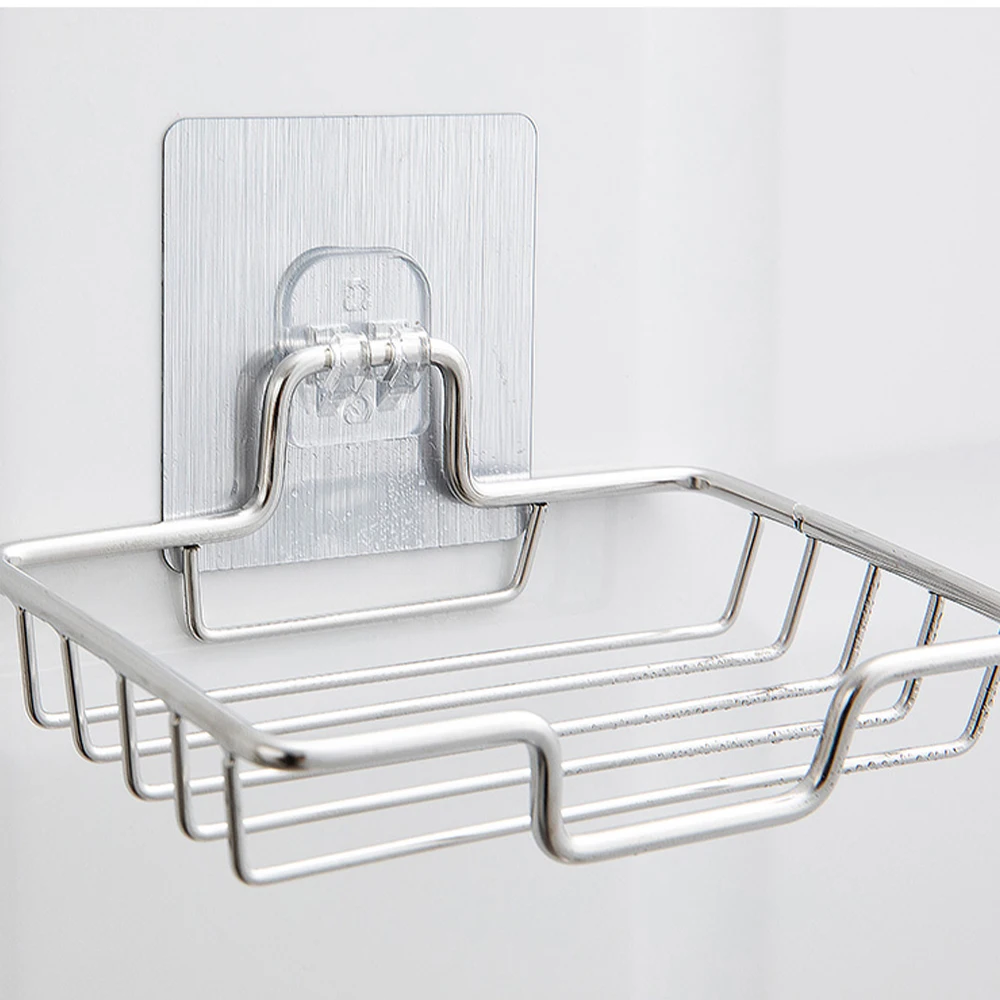 High Quality Soap Rack Wall Mounted Soap Holder Stainless Steel Soap Sponge Dish Bathroom Accessories Soap Dishes Self Adhesive 5
