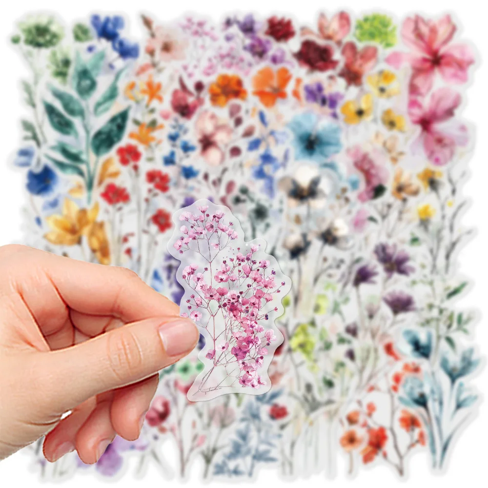Ink Flower Stickers DIY Phone Case Material Handbook Water Cup Plant Transparent PET 50Pcs ink flower stickers