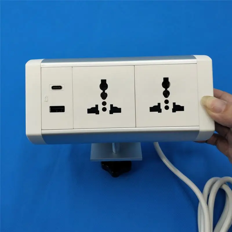 2AC 범용 전원 콘센트 USB-C 고속 충전 화이트 알루미늄 합금 표면 13A NFC 탈착식 장착 데스크 엣지 그로밋 소켓