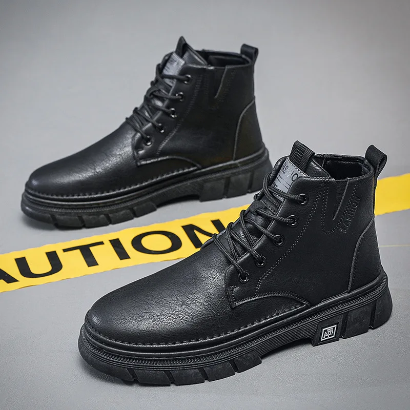 

Mens PU Leather Martin Boots Lace Up Comfort Mens Shoes Winter Warm Work Shoes Outdoor Leisure Fall Shoes