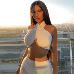 Women Corset Summer Cross Tank Top Sexy Solid White Halter Hollow Buckle Neck Crop Top High Street Wear 2024 Fashion Y2k Clothes