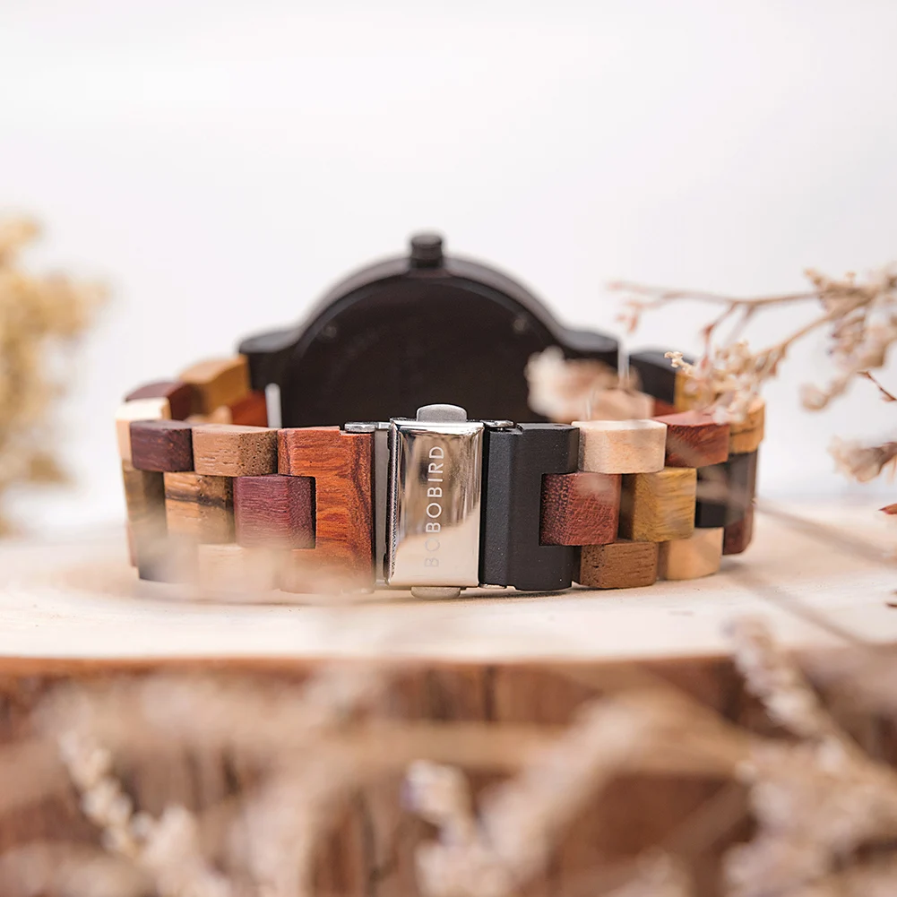 BOBO BIRD Wood Watch Men Women Quartz Week Date Couple Timepiece Colorful Wooden Band Logo Customize Gift Box Wholesale Dropship 5