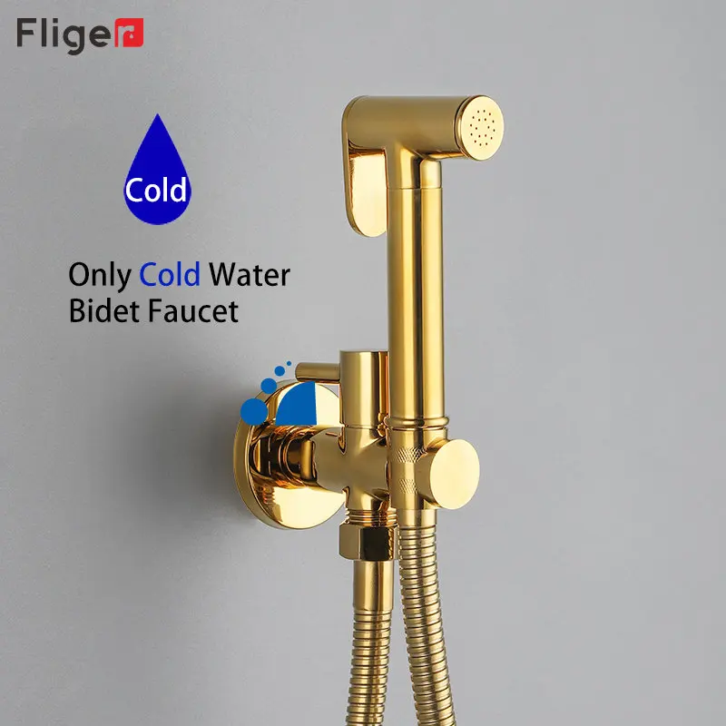 Fliger Brass Toilet Bidet Faucet Handheld Bidet Sprayer Gold Bidet Faucet Single Cold Water Portable Shower Head Hygienic Shower Fliger Brass Toilet Bidet Faucet Handheld Bidet Sprayer Gold Bidet Faucet Single Cold Water Portable Shower Head Hygienic Shower