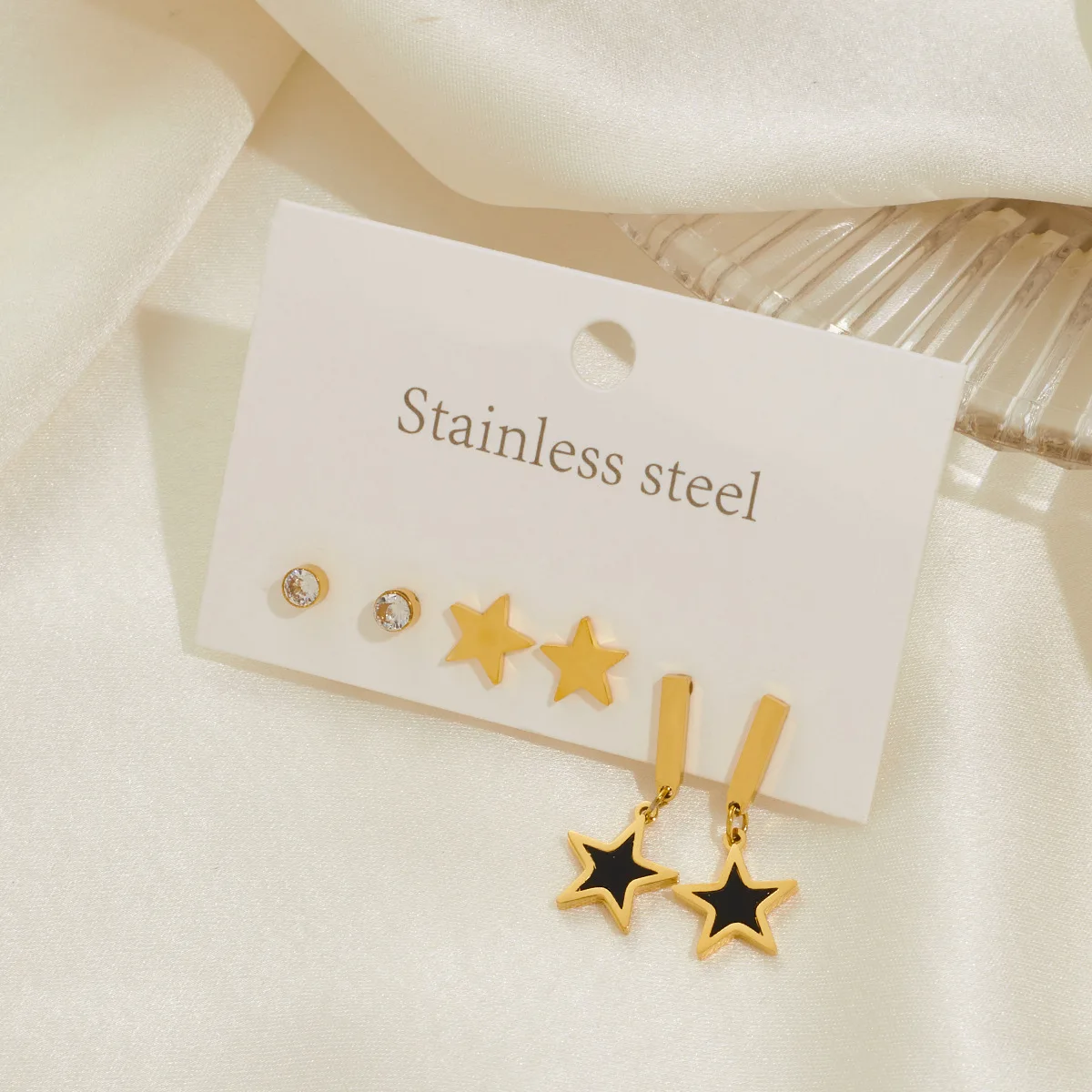 Trendy Stainless Steel Flower Earrings Jewelry 3 Set 18K Gold Plated Party Earrings For Women Girls 5